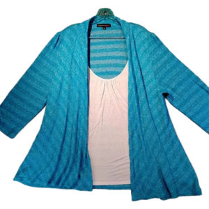 Heart Soul Plus Women's Blue & White Long Sleeve Sparkle Sweater/Blouse Size  3X